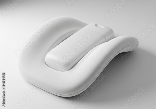 Sleek white hand sanitizer nestled in a modern holder, perfect for clean minimalist designs and health safety campaigns with a touch of elegance