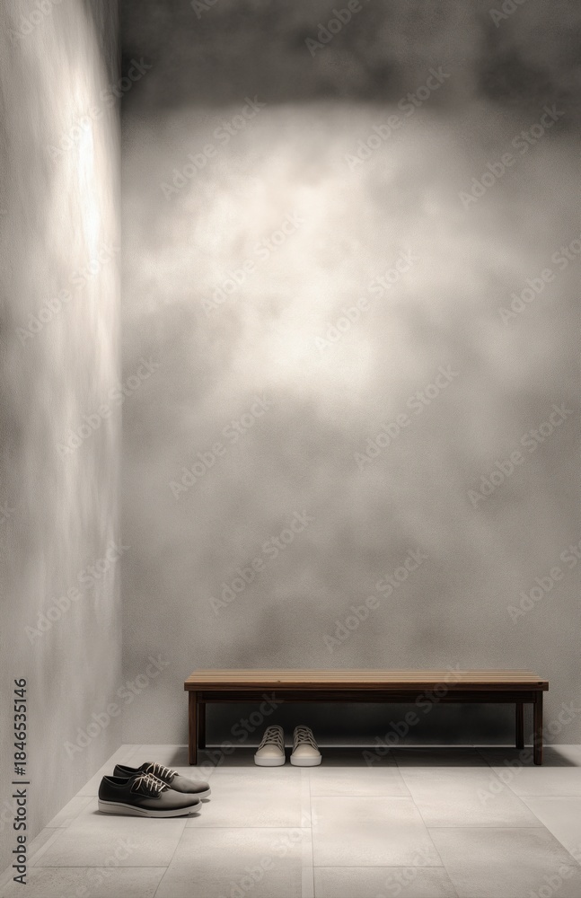 Fototapeta premium Minimal entryway hallway with bench and shoes