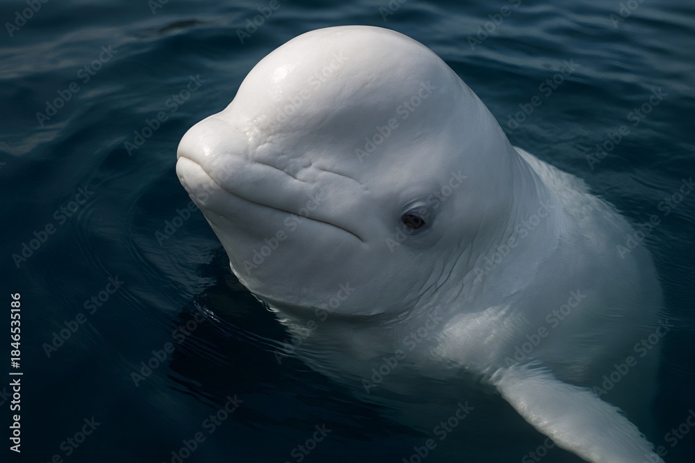 Naklejka premium Beluga whale swimming in dark blue water