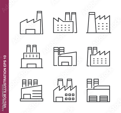 Factory building line icons - Mini collection and editable stroke series icon