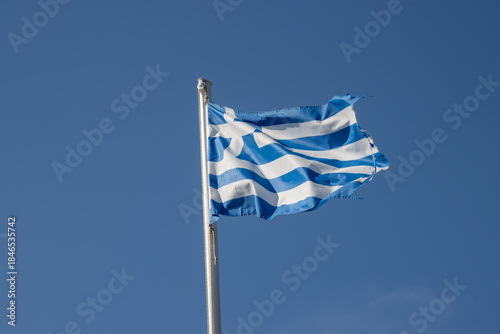 Greek flag and a blue sky, Paxos, Greece