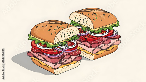 Delicious Sandwiches with Meat and Vegetables.