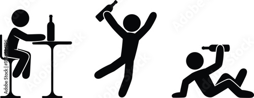 Three Silhouettes of People Drinking Alcohol and Celebrating celebration