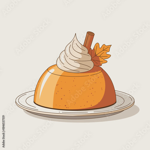Elegant pumpkin mousse dome vector illustration – Ideal for sophisticated holiday menus, dessert displays, or fine dining promotion.