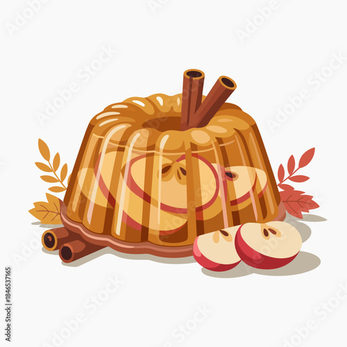 Elegant apple cider jelly dessert vector art – Perfect for festive holiday recipe books, upscale catering, or autumn banners.