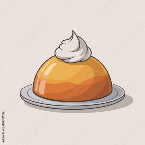 Minimalist pumpkin mousse dome vector with cream – Suitable for modern design, fall food branding, or clean holiday graphics.