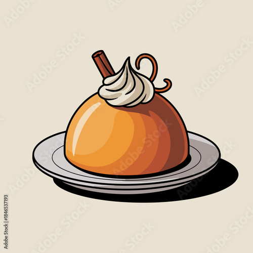 Clean vector illustration of pumpkin mousse dessert – Perfect for autumn food advertising, recipe guides, or holiday catering.