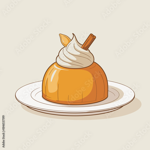 Pumpkin mousse dome dessert flat design vector – Great for clean food blogs, Thanksgiving graphics, or modern recipe illustrations.
