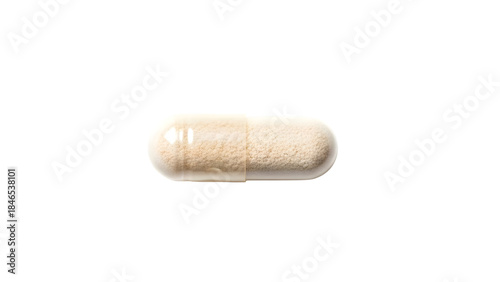 Beige capsule with powder isolated on a transparent background supplement medicine