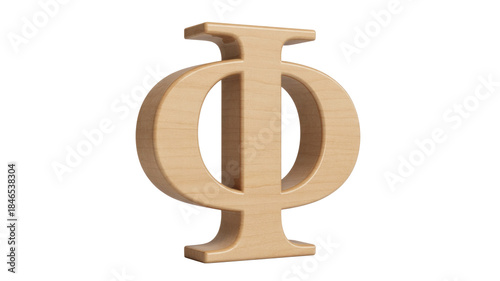 Phi Symbol, Wooden, Isolated