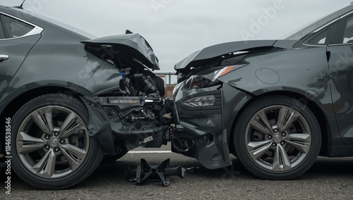 Car accident involving a rear-end strike between two grey automobiles illustrating the need for road safety and driver awareness training.