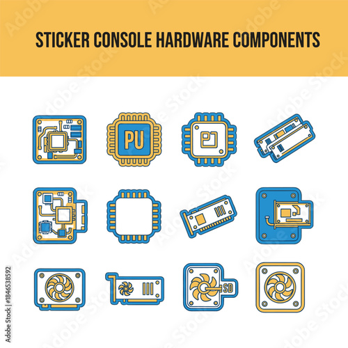 sticker console hardware components icons set