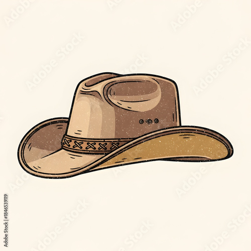 Vintage Cowboy Hat Illustration on White.