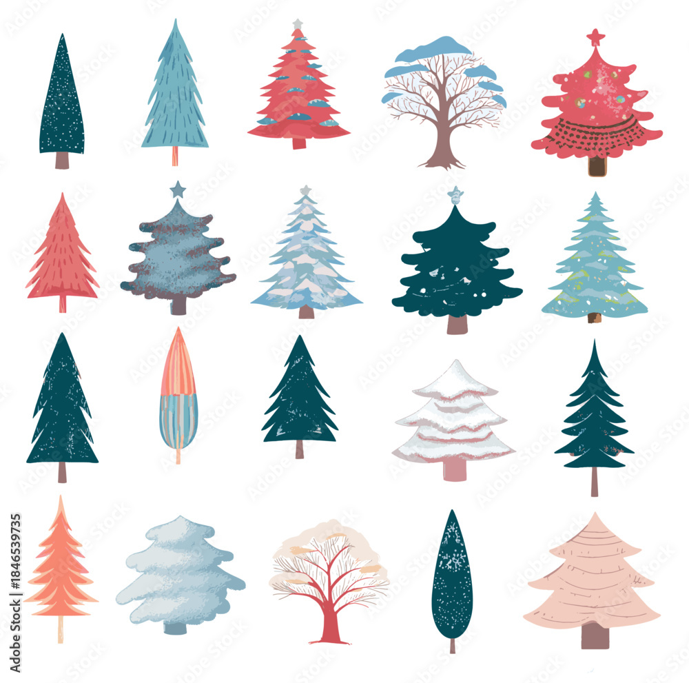 Obraz premium Christmas winter tree vector set