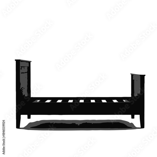 Modern black bed frame with transparent background