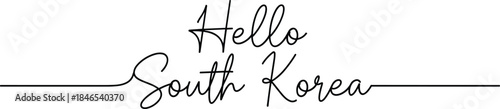 Hello South Korea handwritten typography text for country greeting, travel concept, modern calligraphy, and decorative lettering design.