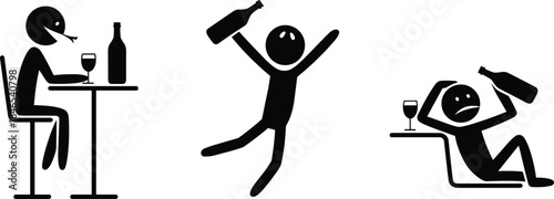 Alcohol Consumption Stages Stick Figure Icons on White Background illustration