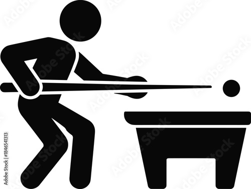 Black Silhouette Icon of a Person Playing Billiards with Cue Stick and Ball pool
