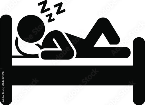 Black silhouette of a person sleeping in a bed with Zzz symbols bedroom rest