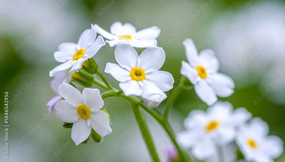 Obraz premium Cluster of small, white flowers with yellow centers, softly blurred background