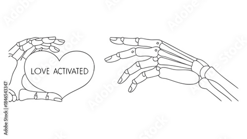 Mechanical hands activating heart symbol with love message
