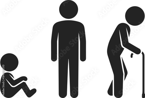 Human Life Stages From Infancy To Old Age Stick Figure Icons Keywords: baby, infant, child, adult, elderly, old age, life cycle