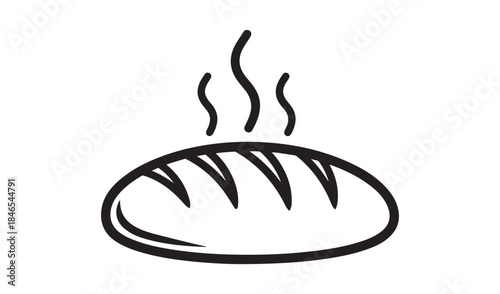 Black icon of a loaf of bread with steam rising, symbolizing fresh baked goods, food, or baking
