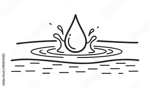 Hand-drawn illustration of a water drop creating ripples on a surface, symbolizing impact or origin