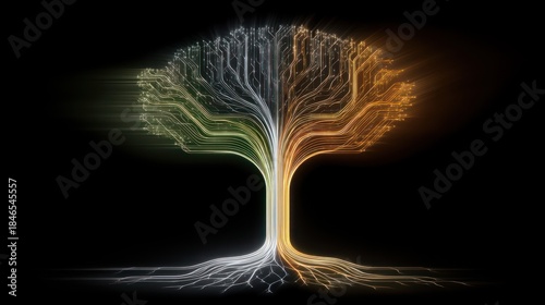 Abstract Tree of Knowledge and Growth with Colorful Branches and Roots.