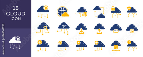 18 Cloud Computing Icons  Modern Flat Vector Set