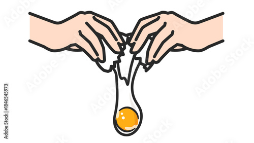 卵を両手で割る動作