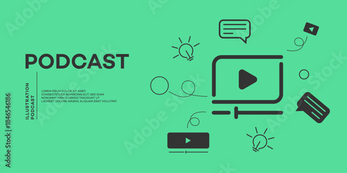 Podcast Media Player  Digital Broadcast Concept Illustration
