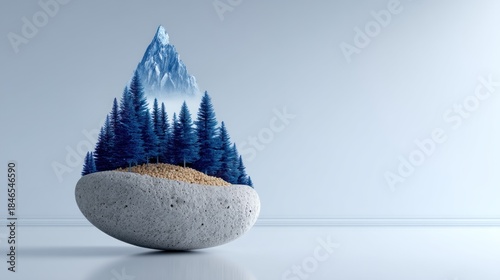 Natures Harmony - Mountain and Forest Reflected in a Stone.