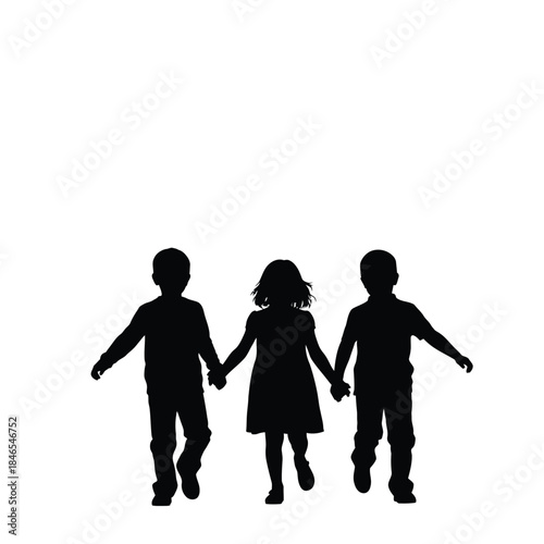 Silhouette of three children holding hands