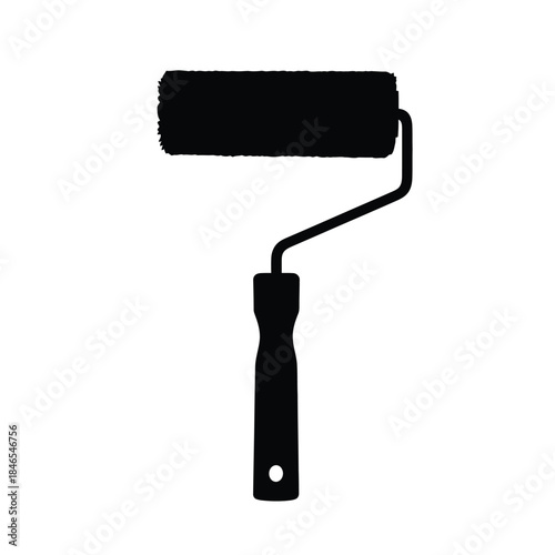 Black paint roller on transparent background