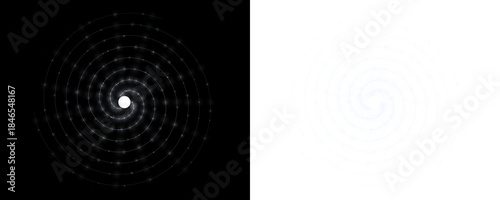 Abstract glowing spiral galaxy of stars and particles in dark space, digital art representation of cosmic structure isolated on transparent background