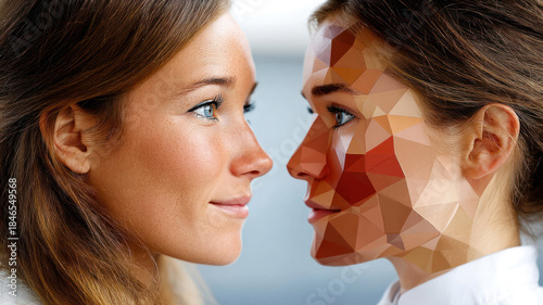 Woman with her digital look-alike