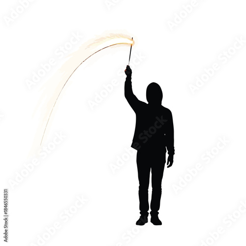 Silhouette of a magician casting a spell with a wand
