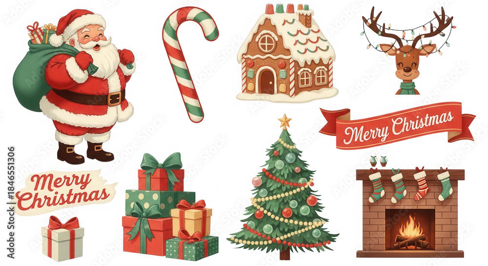 Fototapeta premium Set of christmas decorative elements isolated on transparent background