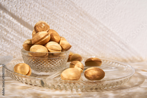 delicious walnut shaped russian nut shortbread sandwich cookies filled with sweet condensed milk or caramel