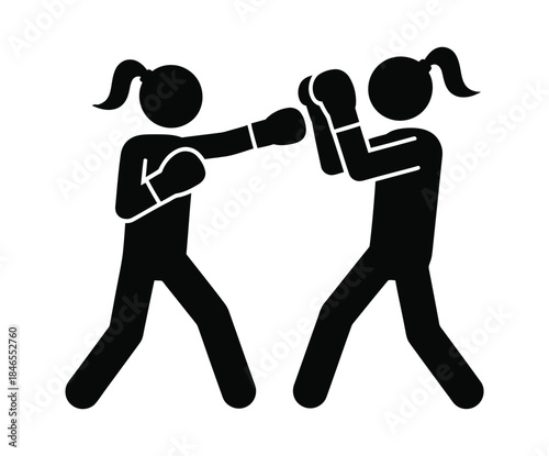 Two Women Boxing Sparring Icon Female Martial Arts Self Defense Silhouette