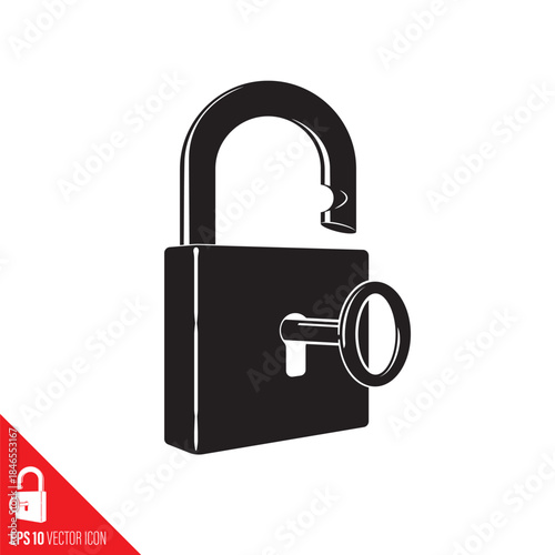 Opened padlock with key vector symbol