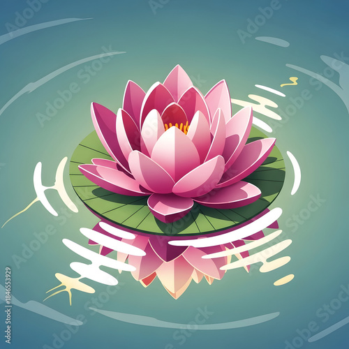 Pink lotus flower on water surface.