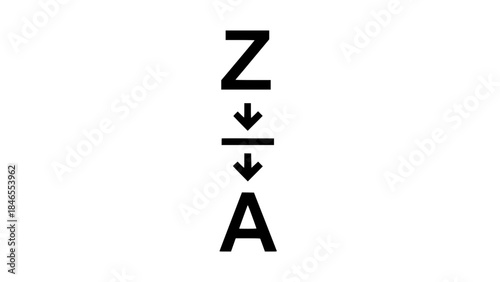 Z to A conversion process diagram illustrates flow direction on white or Black letters showing downwards arrows represent reverse alphabetization concept