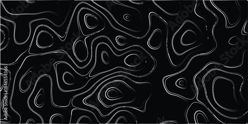 Striking black and white topographic contour lines with a textured gradient effect on a dark background, creating a dramatic, abstract, and visually rich pattern for modern design applications