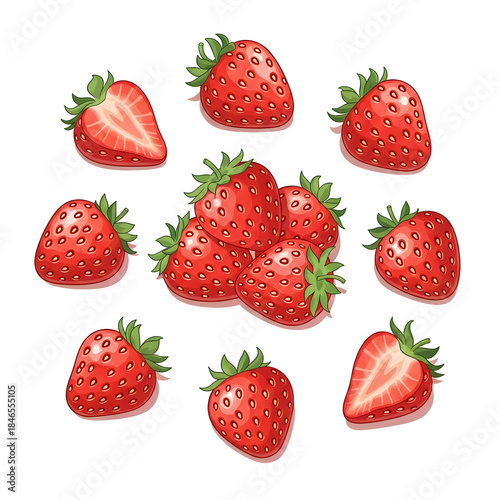 Fresh strawberries illustration on white background.
