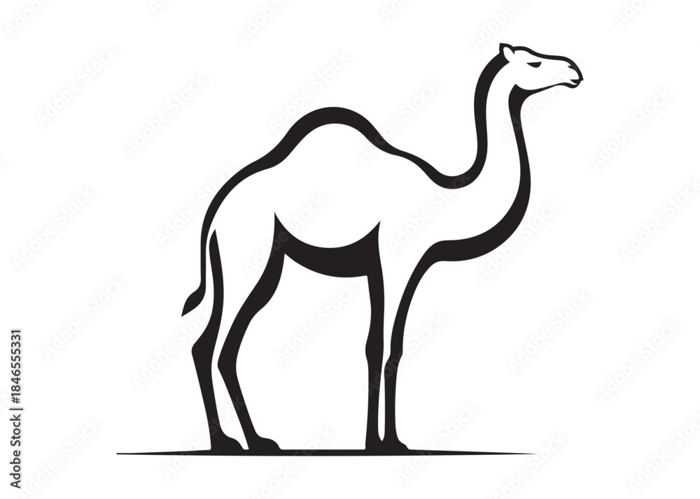 Fototapeta premium camel logo silhouette vector, camel animal logo vector silhouette illustration, black icon logo camel silhouette, arabian animal wildlife camel logo silhouettes vector on white background