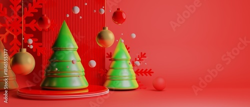 Schilderij op canvas 3d illustration rendering scene abstract background for merry xmas holiday decor