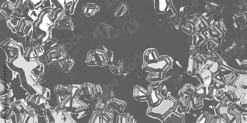 Abstract monochrome background with a metallic or liquid-like texture, featuring irregular, reflective shapes and highlights, suggesting a fluid, futuristic, or industrial aesthetic for creative