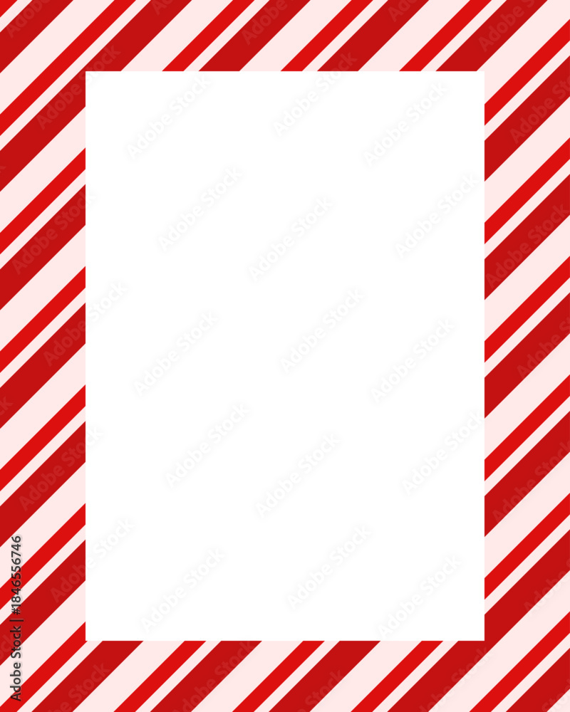 Fototapeta premium Candy cane christmas frame with blank space. Christmas border frame. Merry Christmas Candy cane rectangle frame card elements decoration. New Year picture frame ribbon with red, white or green stripes